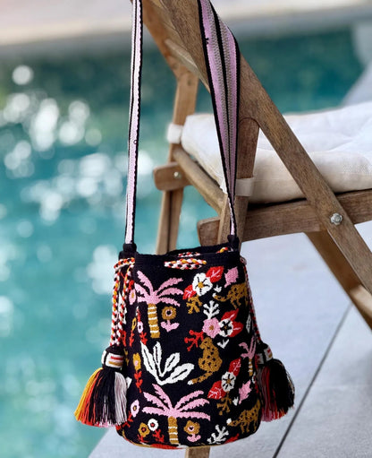 Costa Wayuu Large Wayuu Bag – Jungle Vibes with Tigers & Pink Palms - CostaWayuuShop