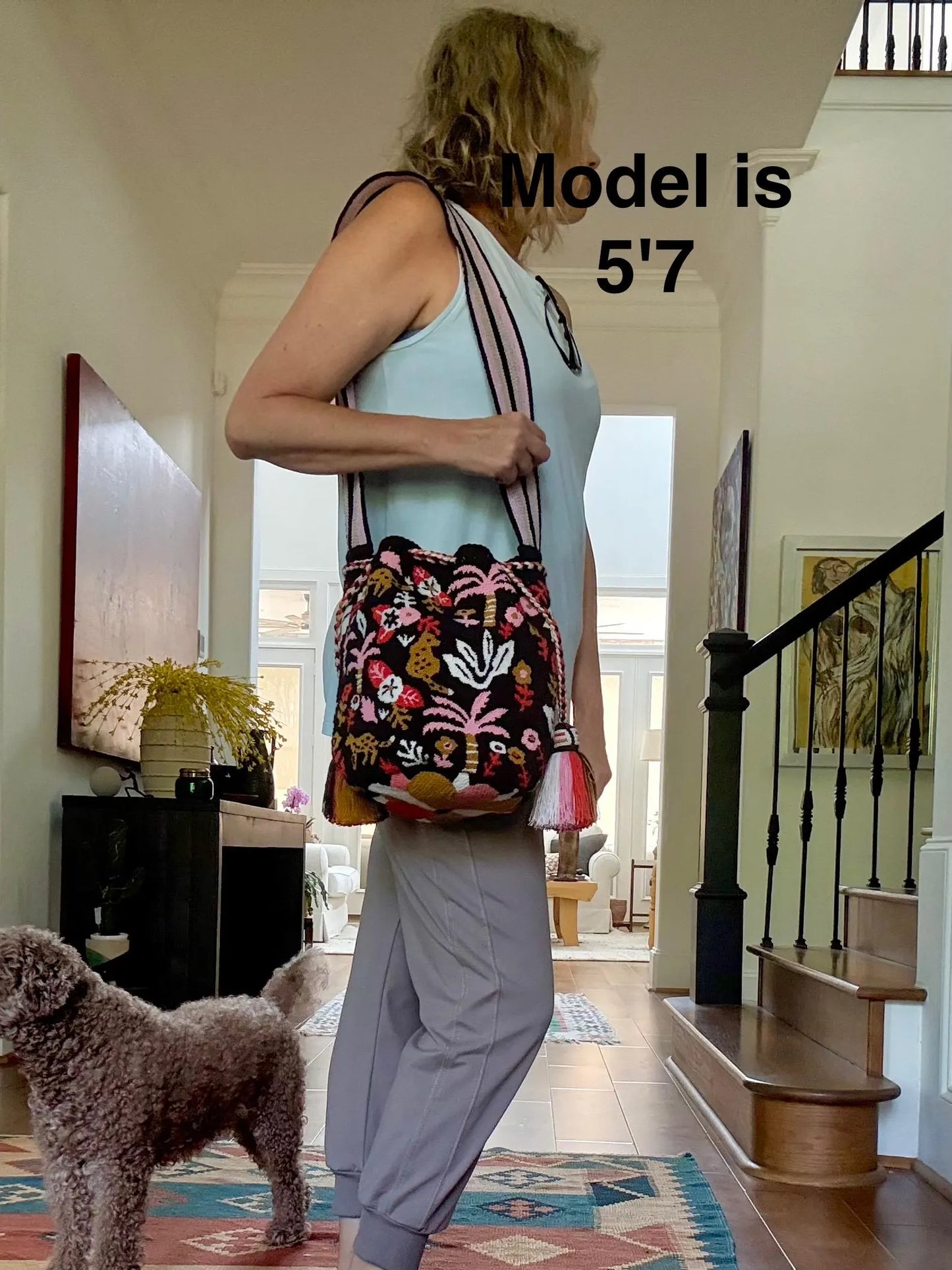 Costa Wayuu Large Wayuu Bag – Jungle Vibes with Tigers & Pink Palms - CostaWayuuShop