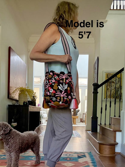 Costa Wayuu Large Wayuu Bag – Jungle Vibes with Tigers & Pink Palms - CostaWayuuShop