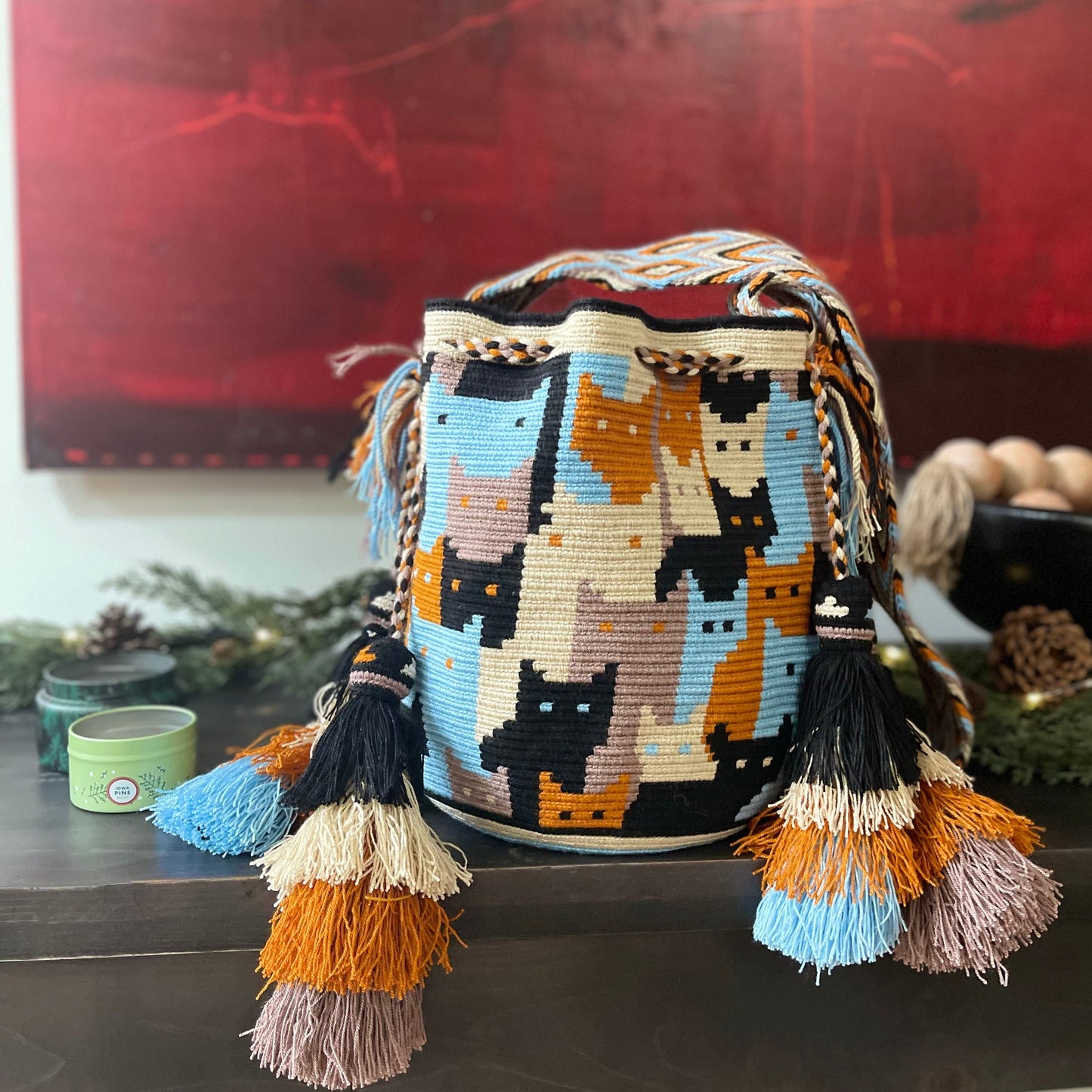 Costa Wayuu Large Wayuu Cat Lovers Bag – Handwoven Crochet - CostaWayuuShop
