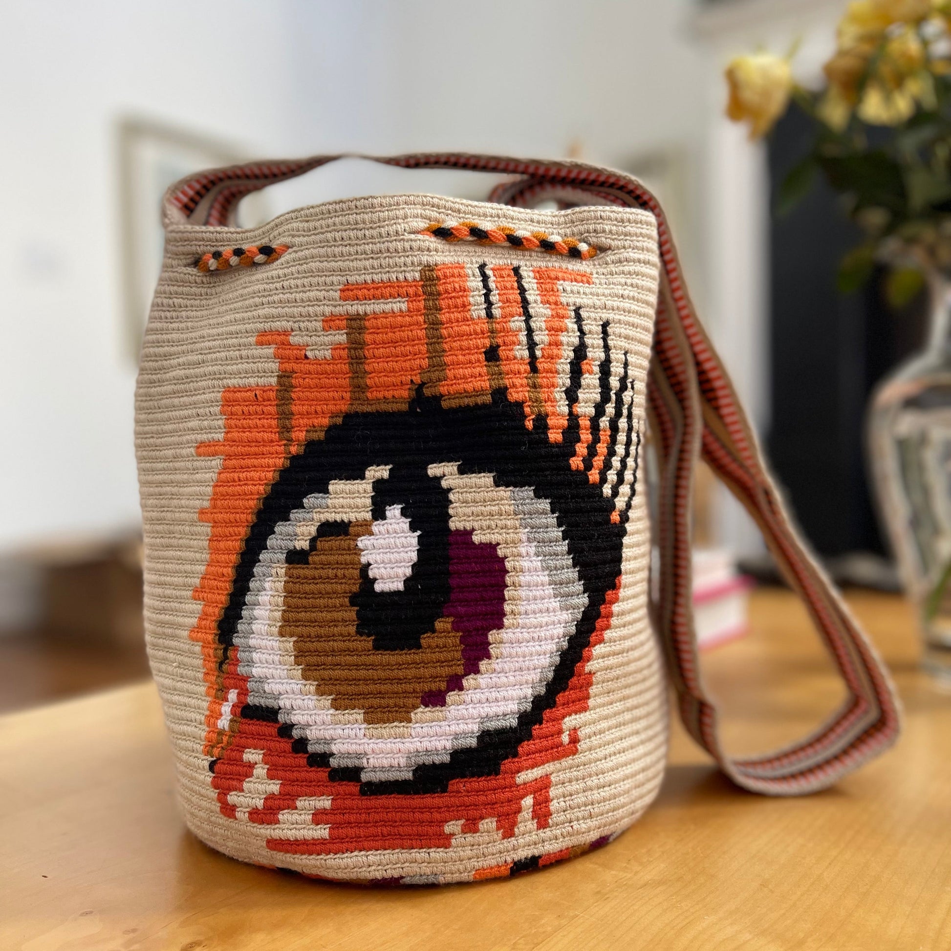 Costa Wayuu Large Lucky Eye Crochet Wayuu Bag – Boho Shoulder Purse - CostaWayuuShop