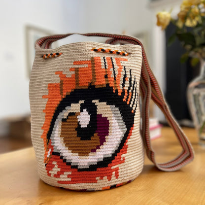 Costa Wayuu Large Lucky Eye Crochet Wayuu Bag – Boho Shoulder Purse - CostaWayuuShop