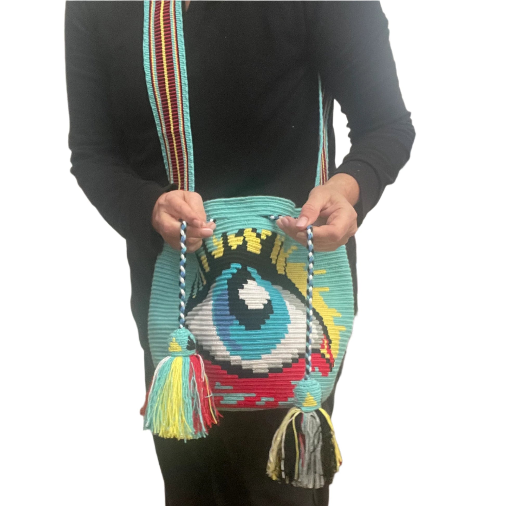 Costa Wayuu Bold Evil Eye Clutch – Crochet-Handmade in Colombia. - CostaWayuuShop