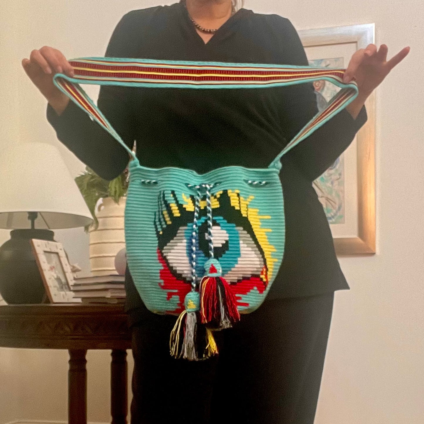 Costa Wayuu Bold Evil Eye Clutch – Crochet-Handmade in Colombia. - CostaWayuuShop