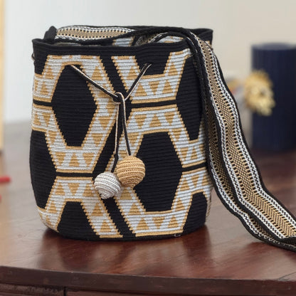 Costa Wayuu -Single Thread Crochet,- Elegant Metallic  Medium Wayuu Bag - CostaWayuuShop