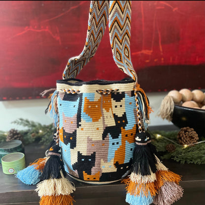 Costa Wayuu Large Wayuu Cat Lovers Bag – Handwoven Crochet - CostaWayuuShop