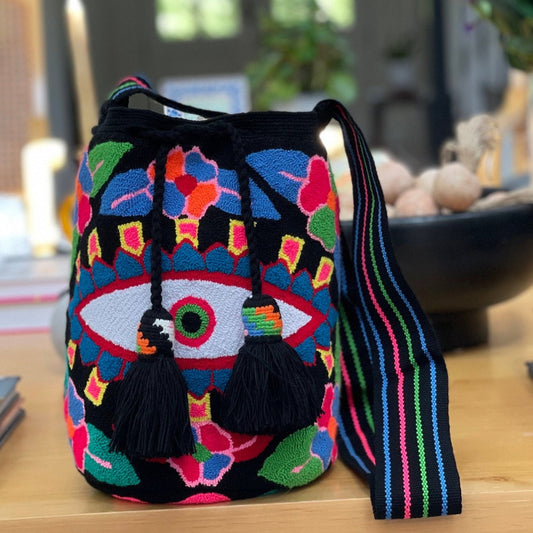Costa Wayuu Bold Evil Eye Clutch – Handcrafted Colombian Art - CostaWayuuShop
