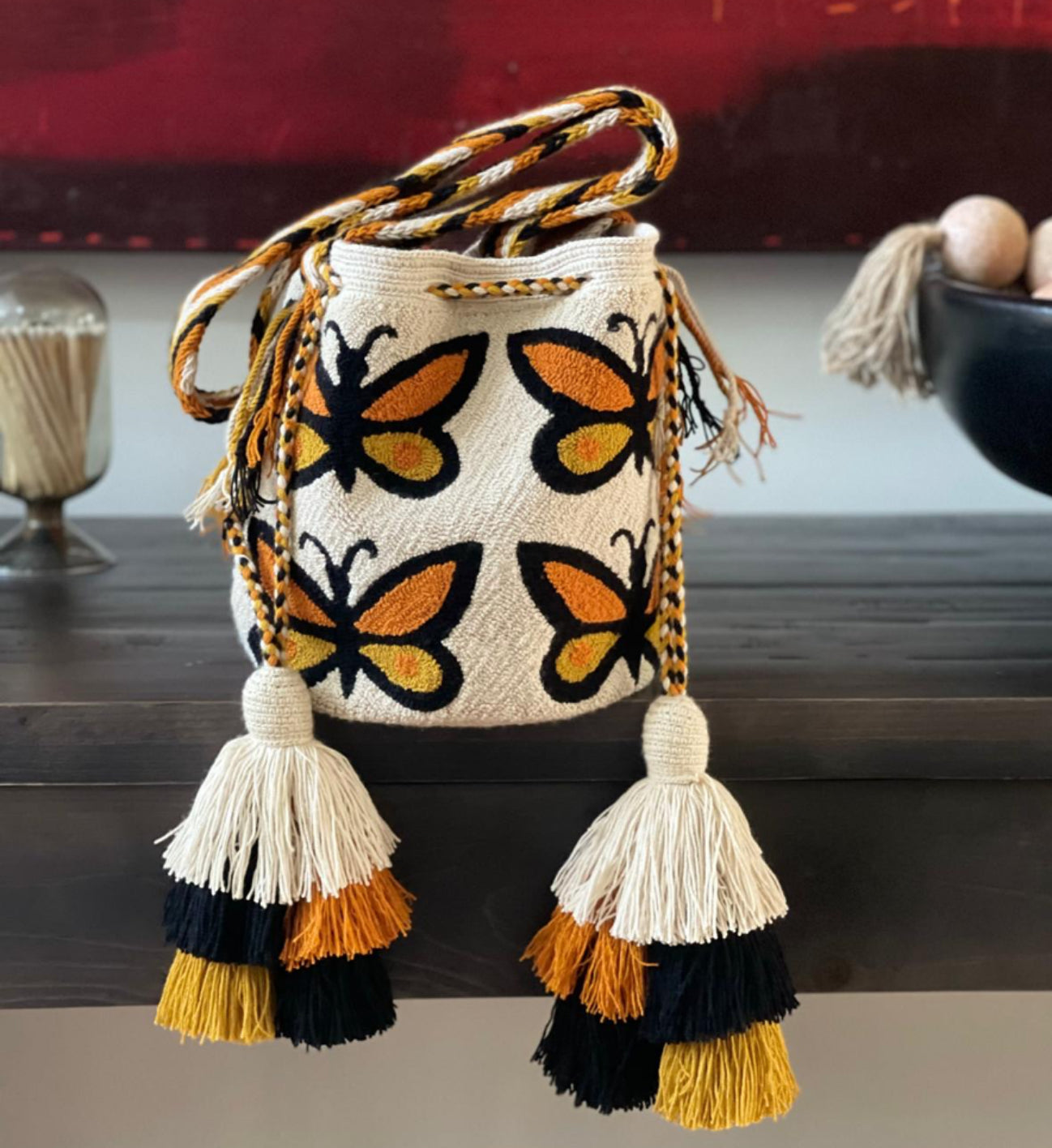 Costa Wayuu Boho Wayuu Medium Bag with Handwoven Butterflies - CostaWayuuShop