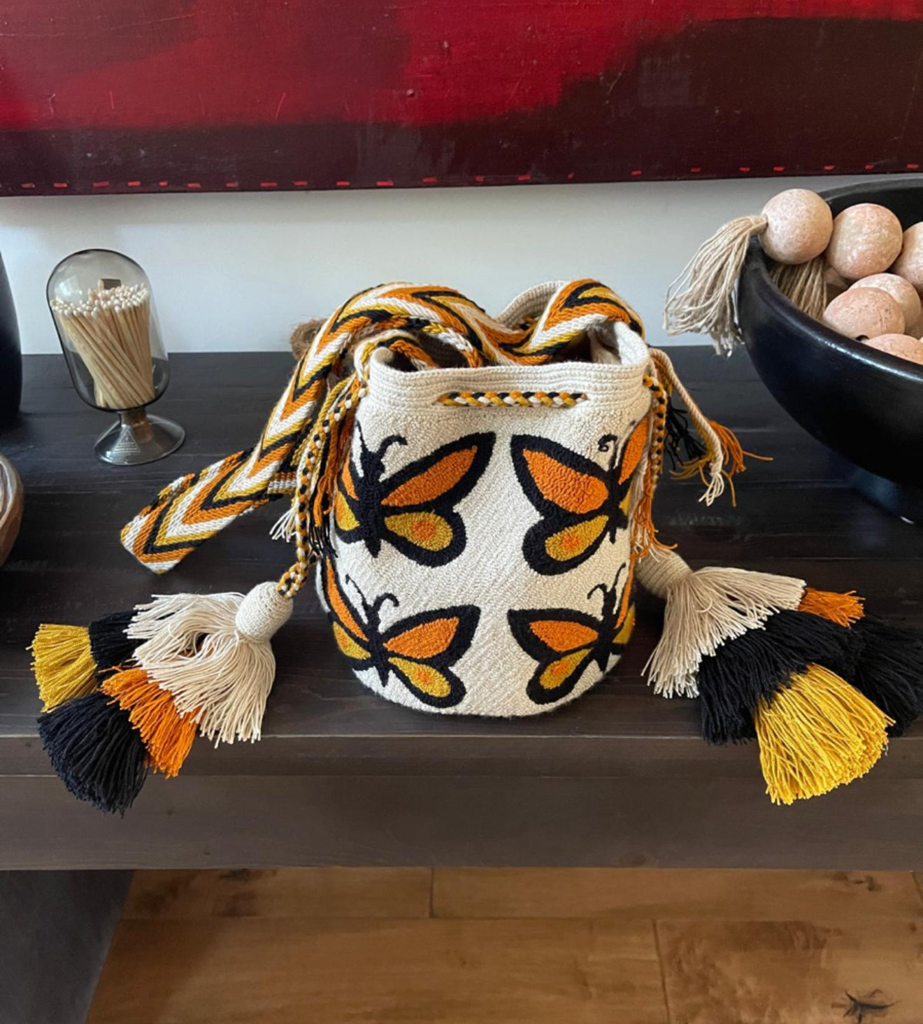 Costa Wayuu Boho Wayuu Medium Bag with Handwoven Butterflies - CostaWayuuShop