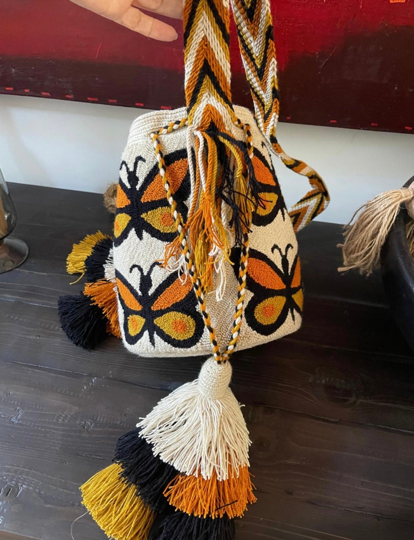 Costa Wayuu Boho Wayuu Medium Bag with Handwoven Butterflies - CostaWayuuShop