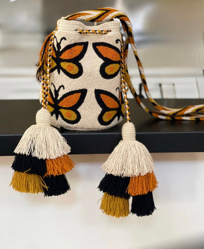 Costa Wayuu Boho Wayuu Medium Bag with Handwoven Butterflies - CostaWayuuShop