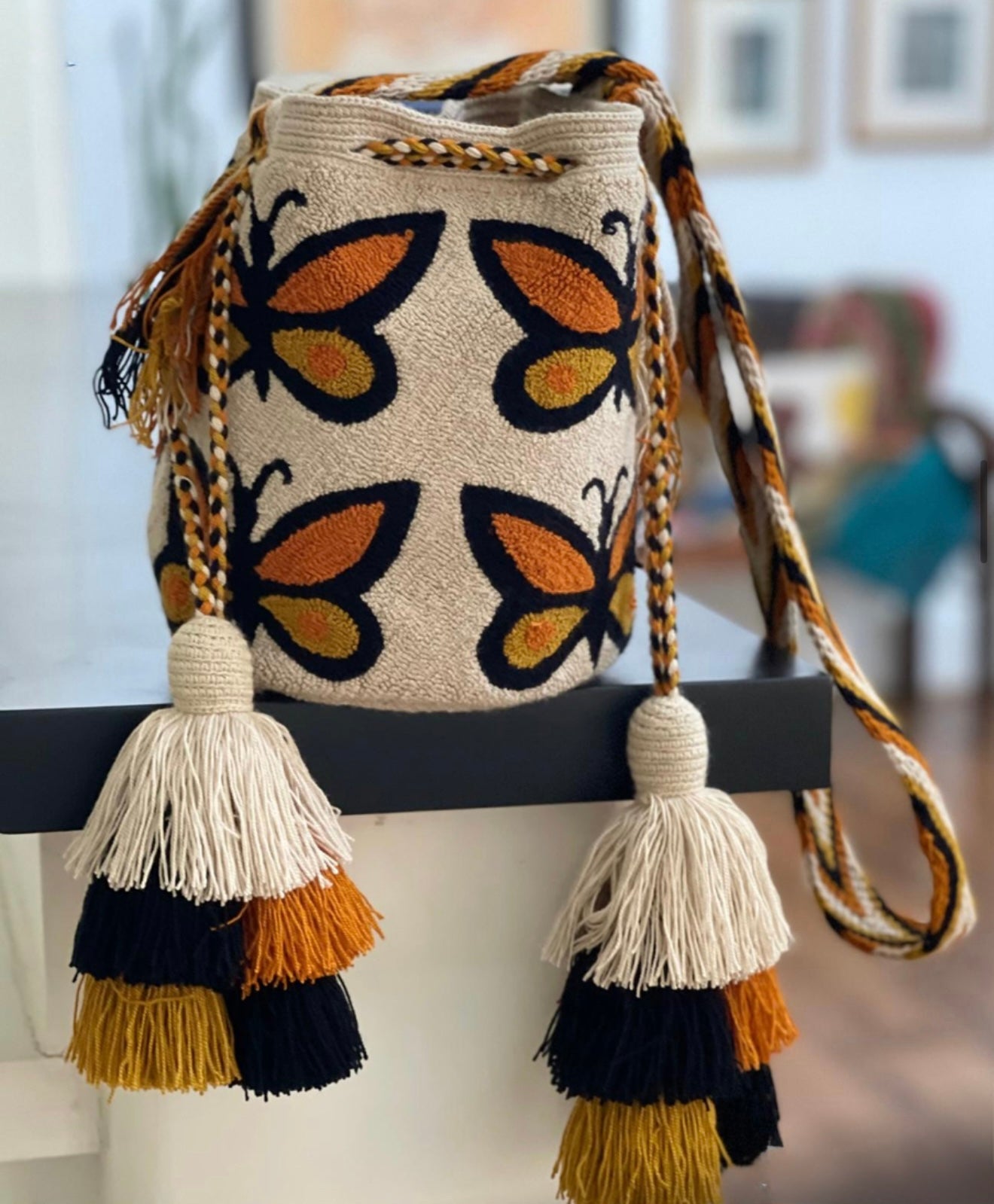 Costa Wayuu Boho Wayuu Medium Bag with Handwoven Butterflies - CostaWayuuShop