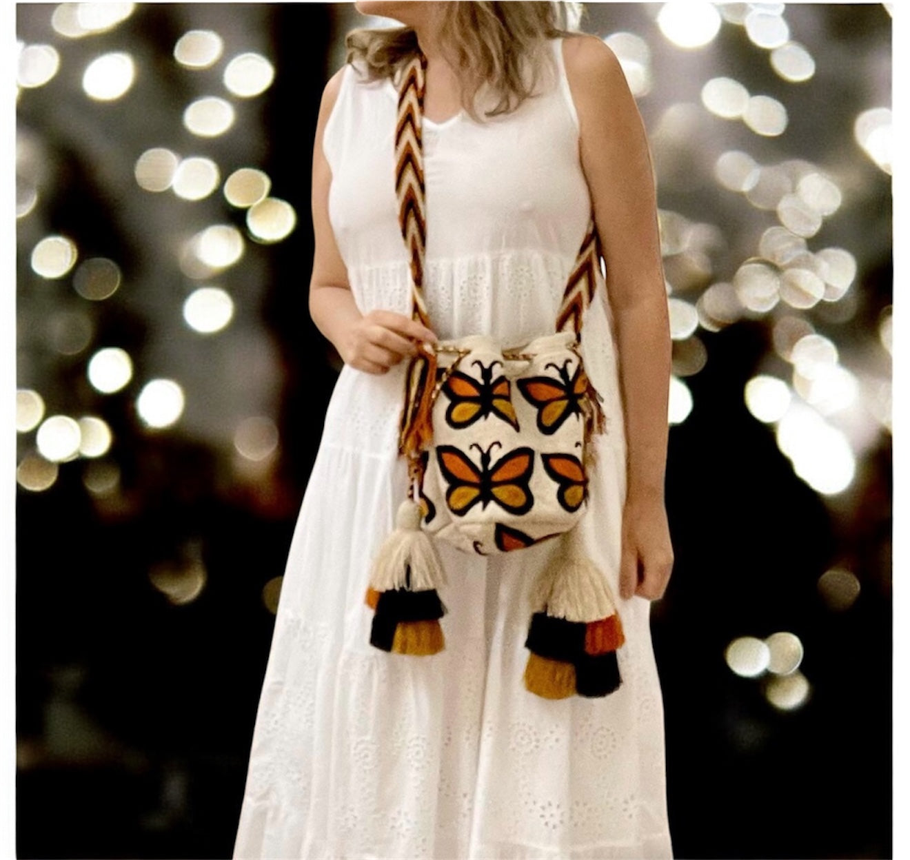 Costa Wayuu Boho Wayuu Medium Bag with Handwoven Butterflies - CostaWayuuShop