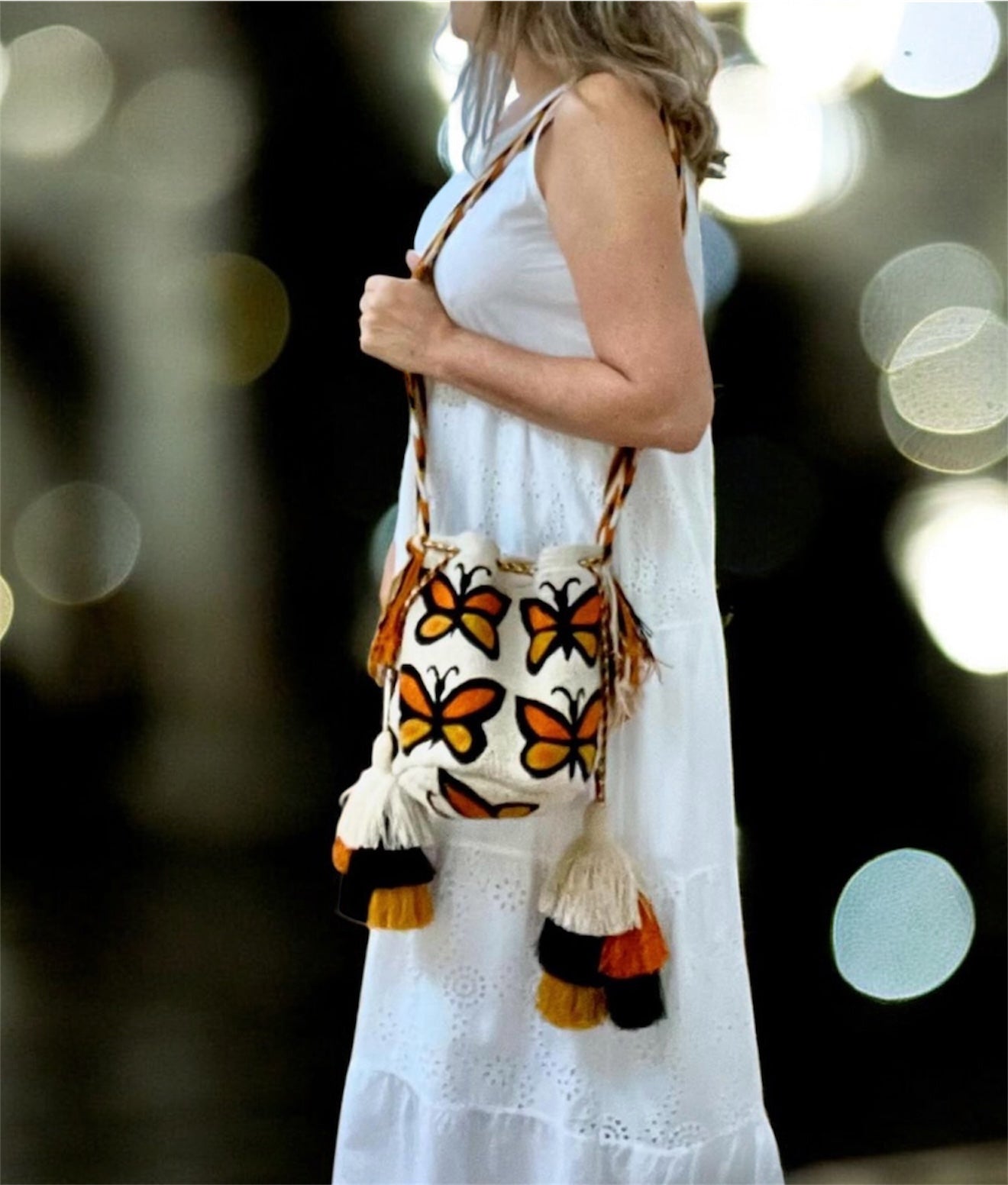 Costa Wayuu Boho Wayuu Medium Bag with Handwoven Butterflies - CostaWayuuShop