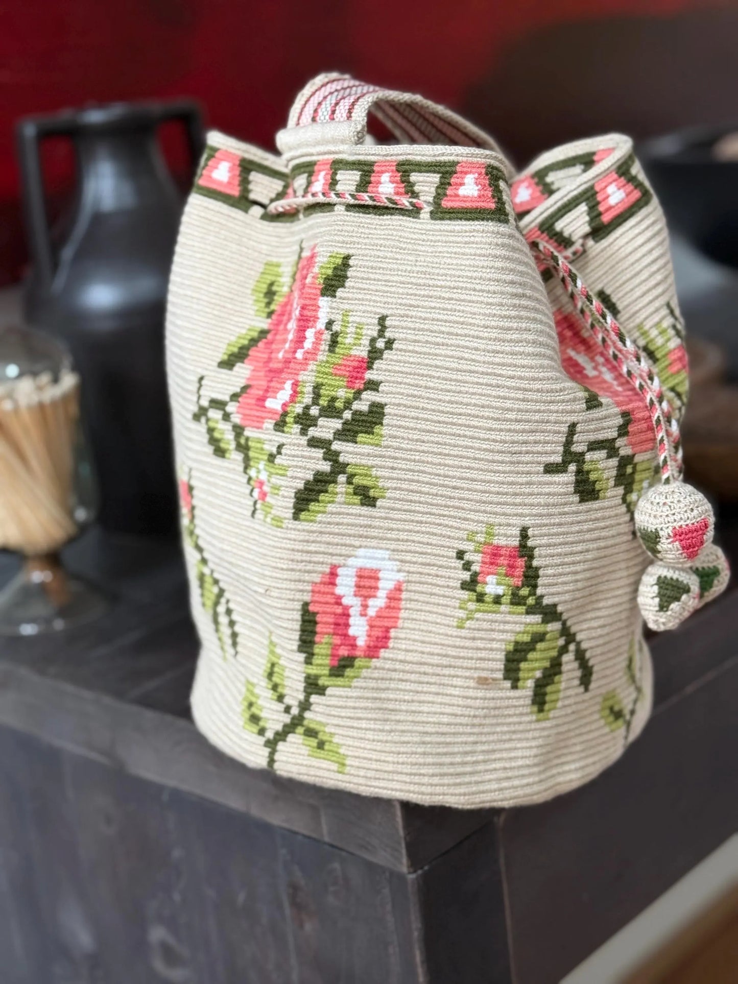 Costa Wayuu Single-Thread Crochet Crossbody- Roses Motif - CostaWayuuShop