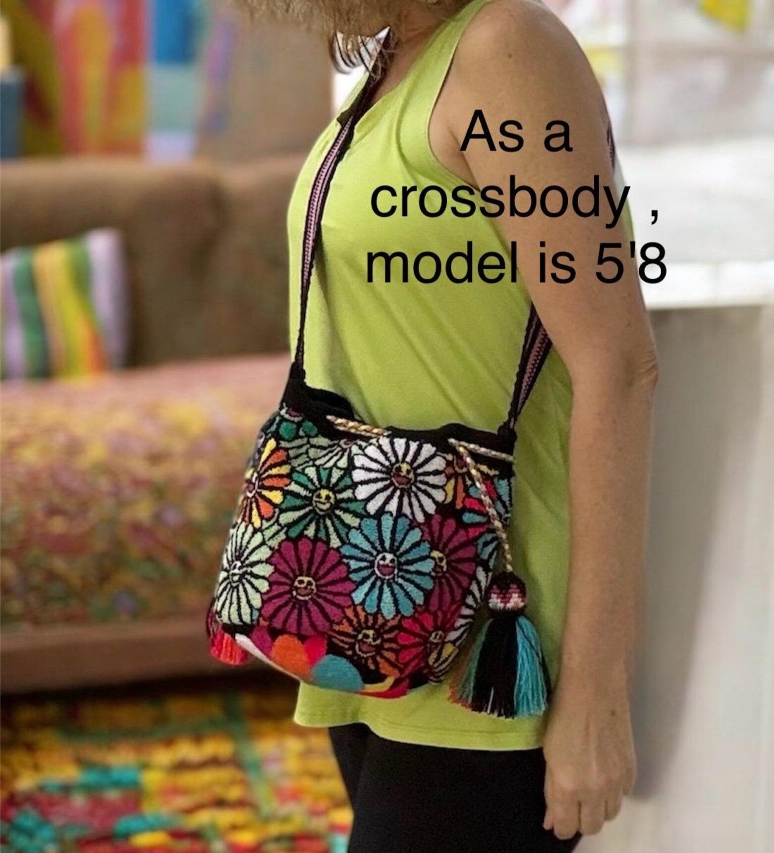 Costa Wayuu Medium Handmade Wayuu Flower Bag – Retro Hippie Style – Double Strap - CostaWayuuShop