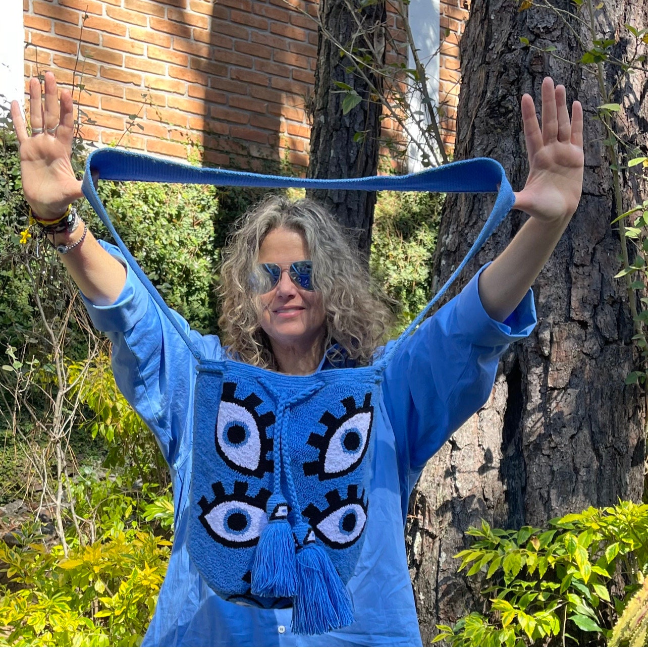 Large Wayuu Tapestry Tote, Eye lucky, eyes tote, Funky eyes tote, Bohemian style, fully handmade, Punch needle bag, tapizado purse. - CostaWayuuShop