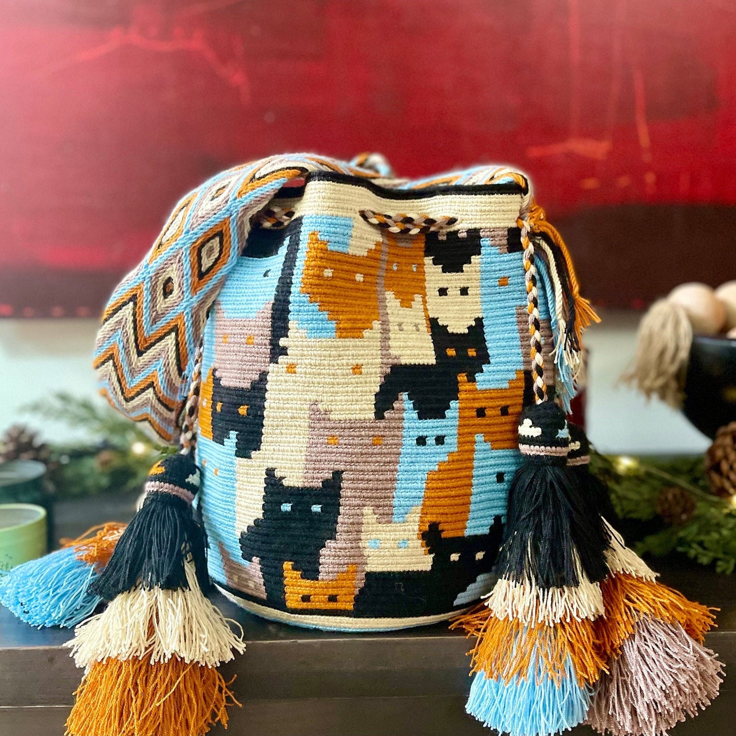 Costa Wayuu Large Wayuu Cat Lovers Bag – Handwoven Crochet - CostaWayuuShop