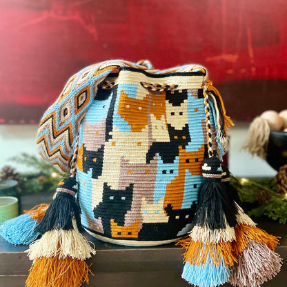 Costa Wayuu Large Wayuu Cat Lovers Bag – Handwoven Crochet - CostaWayuuShop