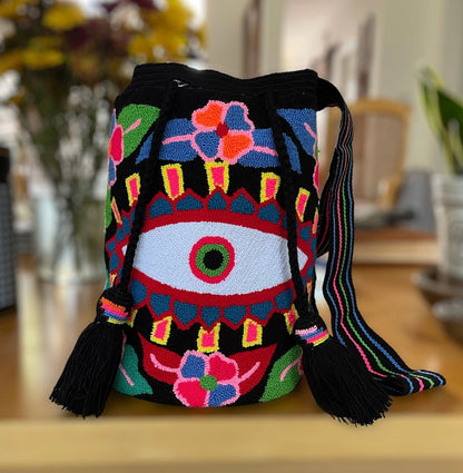 Costa Wayuu Bold Evil Eye Clutch – Handcrafted Colombian Art - CostaWayuuShop