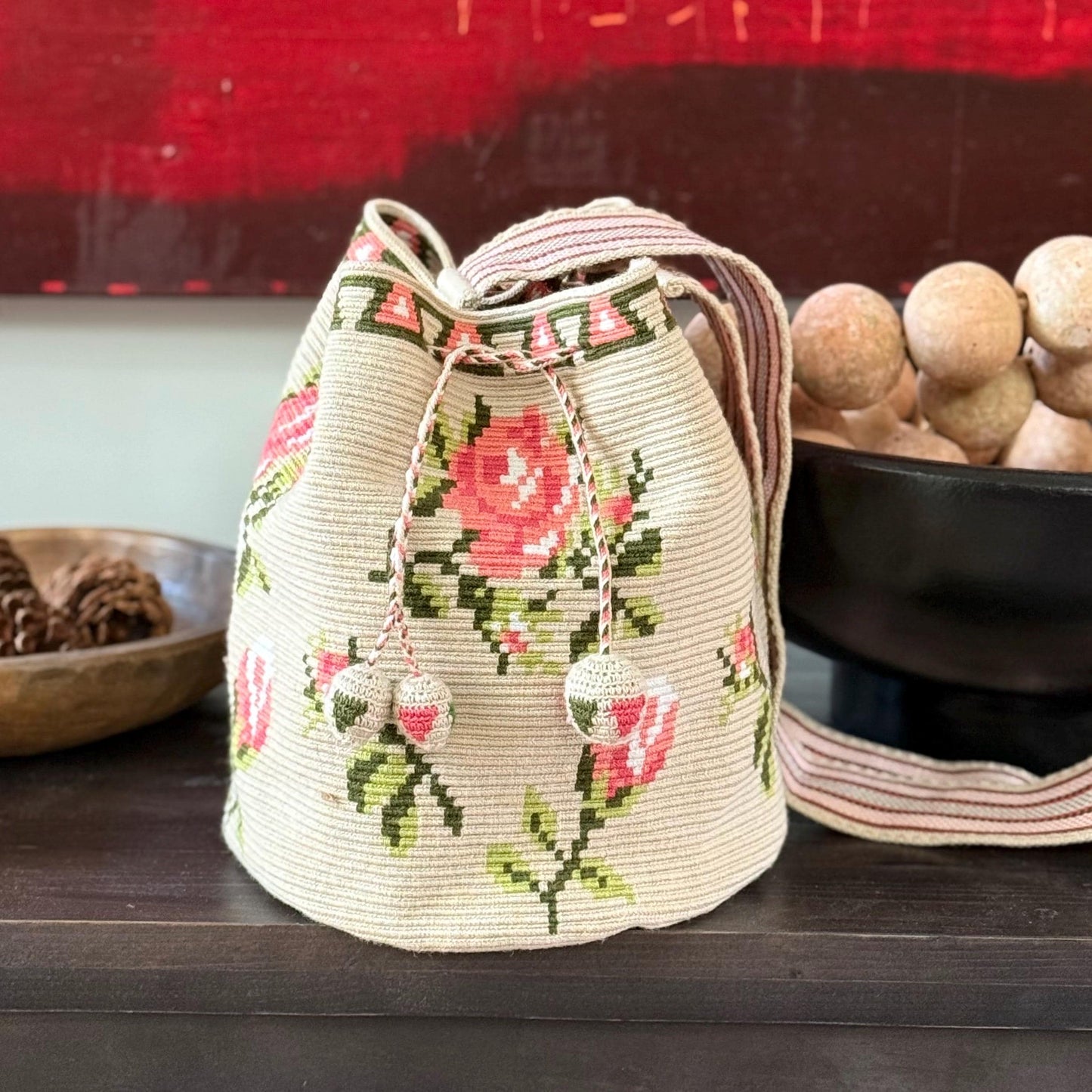 Costa Wayuu Single-Thread Crochet Crossbody- Roses Motif - CostaWayuuShop