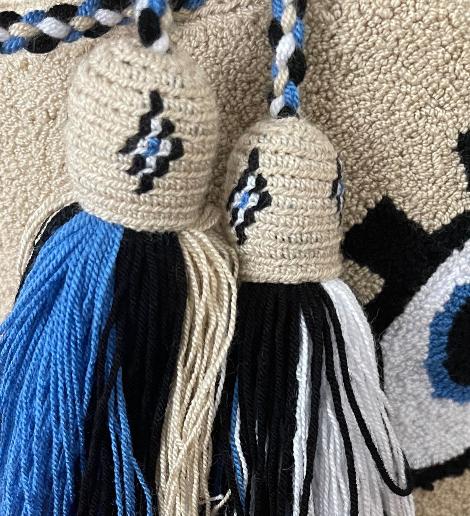 Costa Wayuu Large Handwoven Wayuu Bag – Eye Motif in Blue & Black - CostaWayuuShop