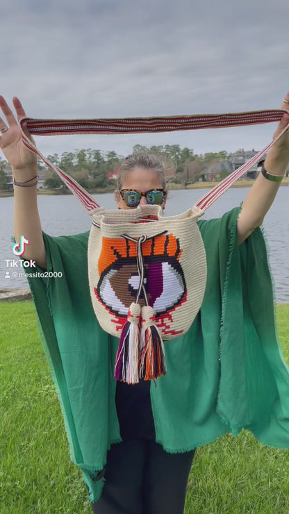 Costa Wayuu Large Lucky Eye Crochet Wayuu Bag – Boho Shoulder Purse