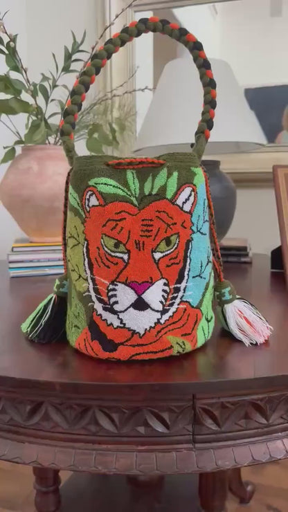 Costa Wayuu-Tiger Spirit Jungle Bag , Wayuu Tapestry Art.