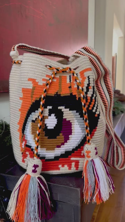 Costa Wayuu Large Lucky Eye Crochet Wayuu Bag – Boho Shoulder Purse