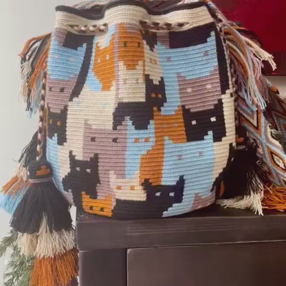 Costa Wayuu Large Wayuu Cat Lovers Bag – Handwoven Crochet
