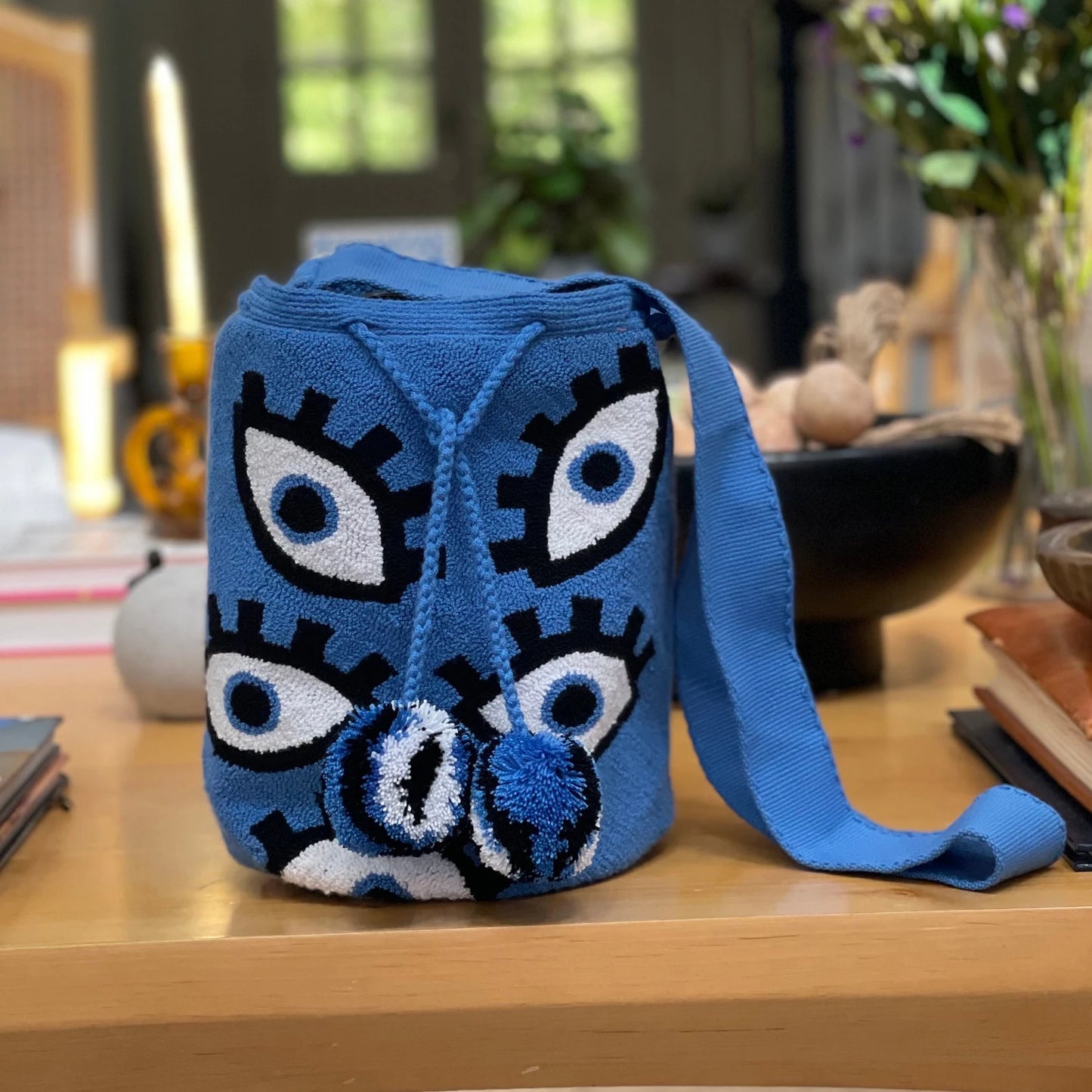 Bold Evil Eye Wayuu Bag – Large Handwoven Statement Piece-Bohemian Style.