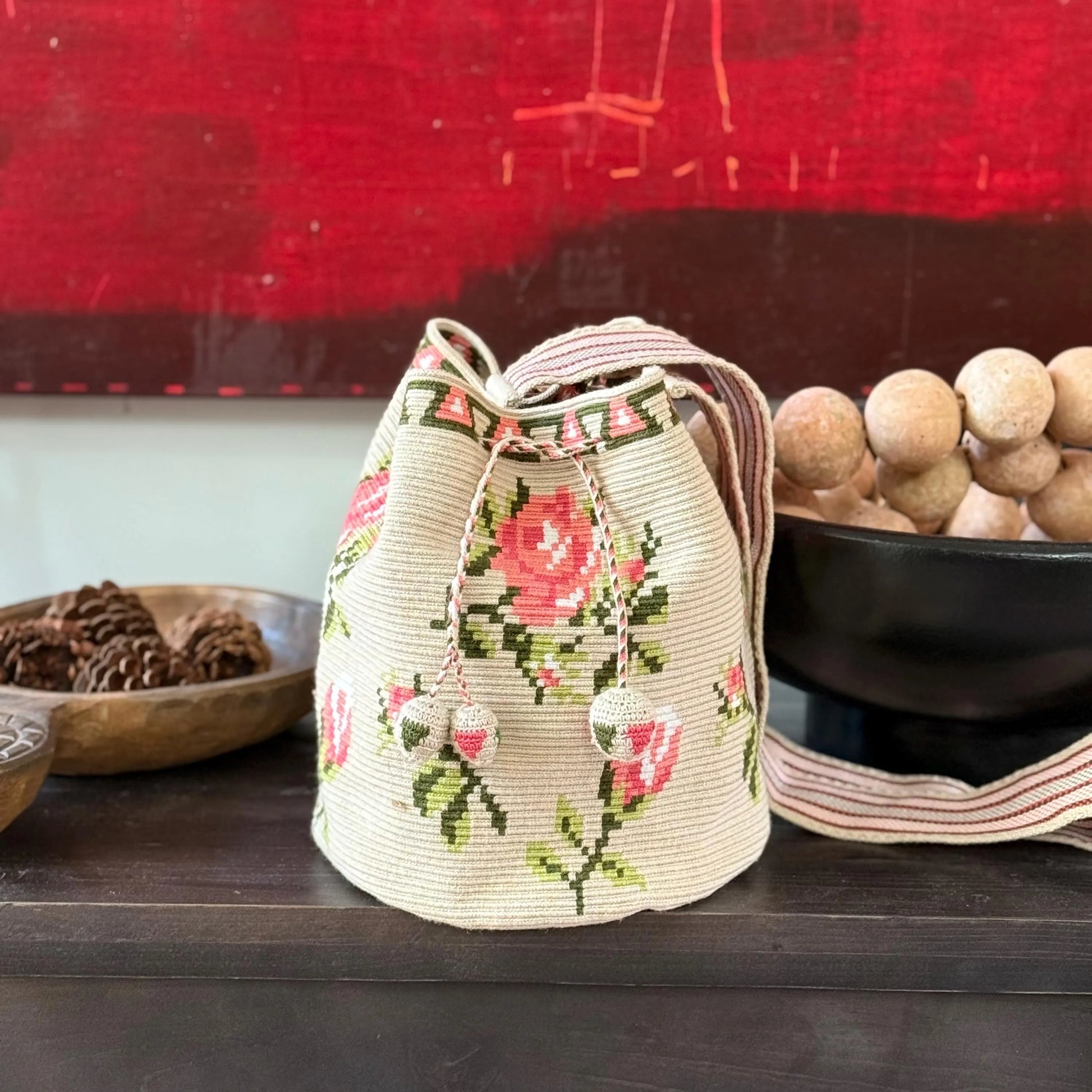 Costa Wayuu Single-Thread Crochet Crossbody- Roses Motif - CostaWayuuShop